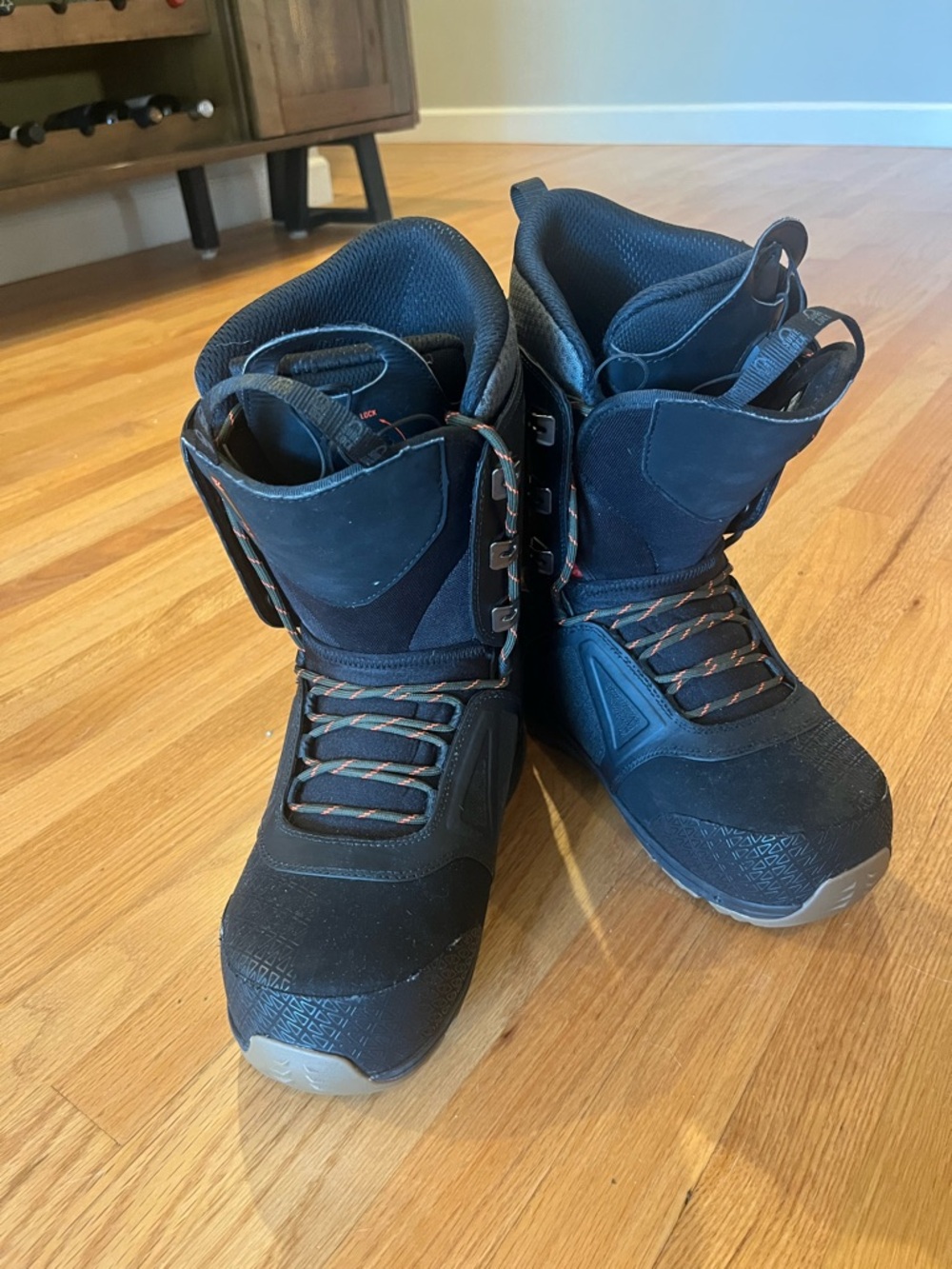 Salomon Black Snowboard Boots with Orange-Trim Laces